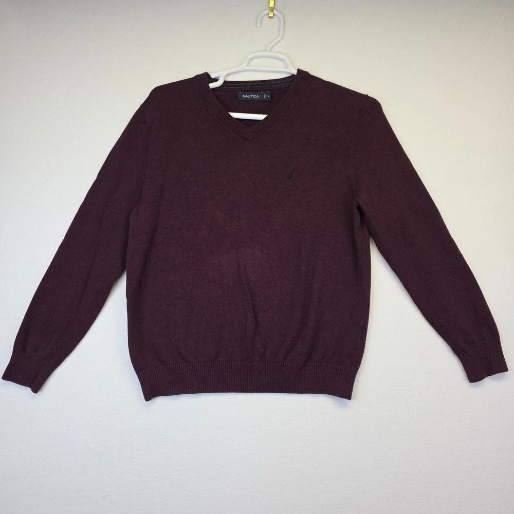 Nautica‎ Sweater Mens M Purple V Neck Knit Preppy Academia Business Work Formal